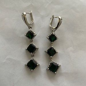 Green and silver dangling earrings. Never worn.